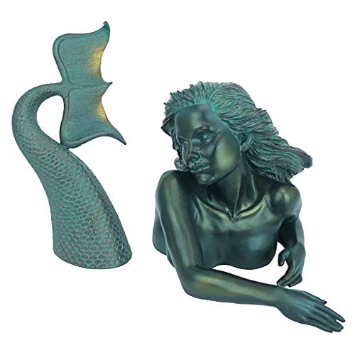 Design Toscano Meara the Mermaid Swimmer Indoor/Outdoor Garden Statue for Patio, Pool or Lawn, 16 Inches Wide, 7 Inches Deep, 7 Inches High, Handcast Polyresin, Green Verdigris Finish