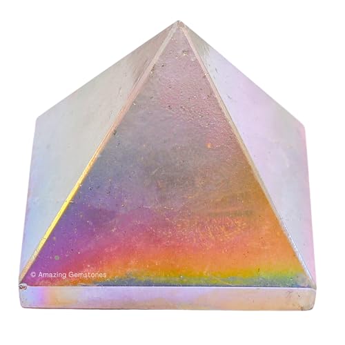 Amazing Gemstone Angel Aura Quartz Pyramid Crystal Healing Stones - 2" Great Pyramid Figurine of Natural Stone Pyramid for Meditation, Reiki, Chakra Balancing and Crystal Pyramids Grid - color: Angel Aura Quartz
