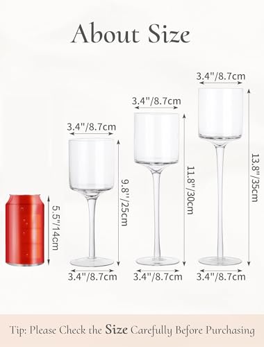 Tall Glass Candle Holder: Long Stem Floating Candle Holders for Tealight Votive and Pillar Large Clear Centerpieces for Wedding Table Party Home Set of 3