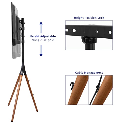 VIVO Artistic Easel 45 to 65 inch LED LCD Screen, Studio TV Display Stand, Adjustable TV Mount with Swivel and Tripod Base, Black Bracket, Dark Walnut Legs, STAND-TV65A - color: Black - Treated Wood