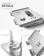 Orlian Tablet Stand Holder with Thickened 360°Rotating Base Dual Rod Adjustable Aluminum Stand for All 5.8-12.9” iPad Samsung Phone Tablet Kindle E-Reader and More, Silver - color: Silver