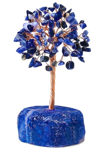QINJIEJIE Blue Sodalite Healing Crystal Tree Decor Natural Stone Gemstone Room Office Desk Decor Gem Base Copper Wire Money Tree of Life Reiki Book Shelf Decorations Spiritual Yoga Gift for Women - color: Blue Sodalite, size: 5.2 in