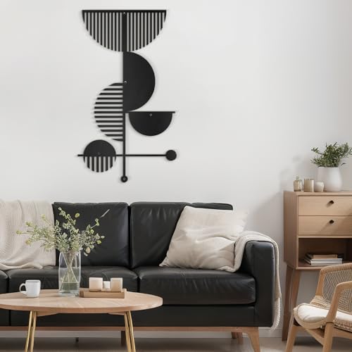 SIGNLEADER Metal Wall Decor Boho Geometric Lines Minimalist Modern Luxury Wall Sculpture Hangings 3D Statue Home Decoration for Living Room, Bedroom, Bathroom, Kitchen, Fireplace, Office - 18" Black - color: Gry42-2405-m42, size: 18" Black