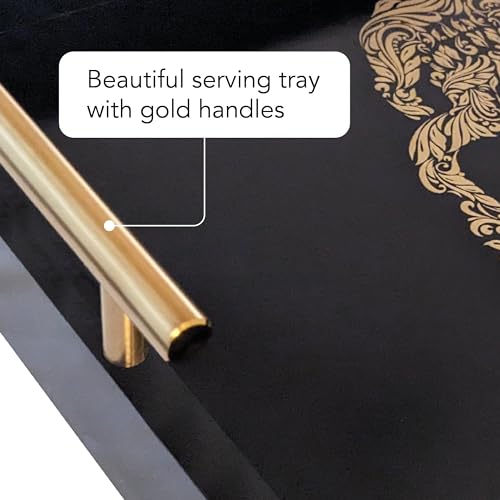 Gothic Skull Serving Tray with Gold Handles – Black Gloss Wooden Ottoman Tray for Coffee Table, Bar, or Kitchen – Elegant Gothic Decor & Unique Gift for Halloween, Horror & Alternative Style Lovers - style: SKULL