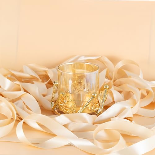 Hurricane Candle Holder, Gold Pillar Candle Holder with Leaf-Shaped Decorative Accents & Windproof Glass Lid, Perfect for Weddings, Dinners, Parties & Special Events - size: 10cm
