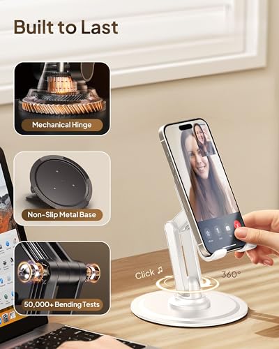 COOPER 360° Stand, Rotating Cell Phone Stand for Desk | Sturdy Metal Base, Foldable, Portable | Cell Phone Holder for Desk (Cream White) - color: B - Cream White