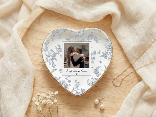NAZENTI Custom Photo Jewelry Dish Personalized Ceramic Trinket Tray Mothers Day Wedding Keepsake Engagement Anniversary Birthday Present For Her Daughter Son To Mom Wife Grandma Ring Holder Bowl - color: Design 02