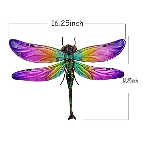 JOYBee Metal Dragonfly Wall Decor Outdoor Garden Fence Art,Hanging Decorations for Living Room, Bedroom - color: Yellow Pink Purple