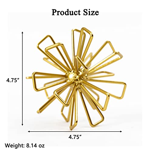 Metal Small Geometric Sculpture, 4.75" Gold Triangular Striking Iron Table Decoration Sphere, 3D Metal Home Table Top Decor Ball, Abstract Decorative Tabletop Orbs for Living Room Office - color: Gold-4.75in