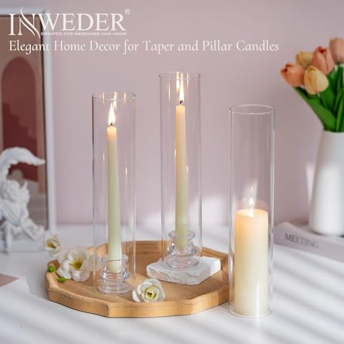 Glass Hurricane Candle Holder: 12" Tall Candlestick Holder with Cylinder Windproof Cover Clear Taper Candle Holders for Wedding Party Birthday Christmas Home Decor Set of 2 - size: 12" H - 2 Pcs