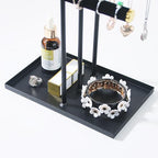 Jewelry Organizer Stand, Necklace Holder with Metal Frame, Jewelry holder stand Tree for Display, Bracelets Earrings and Ring Tray for Women (Black, 3 Tier) - color: Black