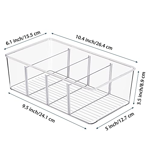 Vtopmart 4 Pack Food Storage Organizer Bins, Clear Plastic Bins for Pantry, Kitchen, Fridge, Cabinet Organization and Storage, 4 Compartment Holder Packets, Snacks, Pouches, Spice Packets - style: 4pack