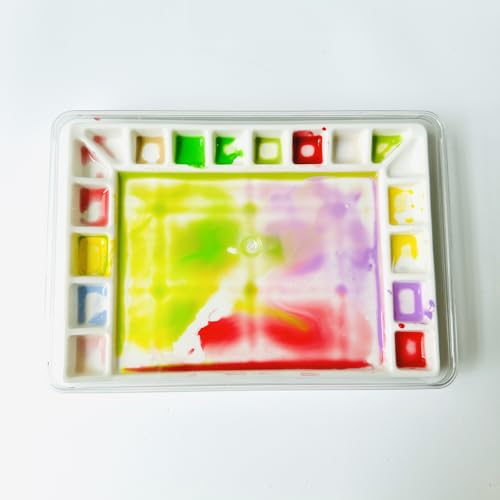 Bower Bird Ceramic Watercolor Palette 18well Rectangle Artist Professional Paint Palette for Acrylic,Gouache Painting Ceramic Mixing Tray (Porcelain) (7.8x5.7in(with Box)) - size: 7.8x5.7in(with box)