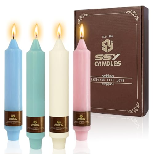 NJAO HOO Candy Colored Short Taper Candle 7 Inch Candlesticks Unscented Dripless Tapered Candle Set for Home Decor Wedding Party Dinner Candles, 4 Pack - color: Candy, size: 7 In