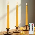 Yellow Flameless Taper Candles with Remote, 9.6 Inches Real Wax Battery Operated Candles, 3 Pack Flickering LED Candlesticks, Tall Taper Fake Candles for Home, Wedding, Party - color: Yellow