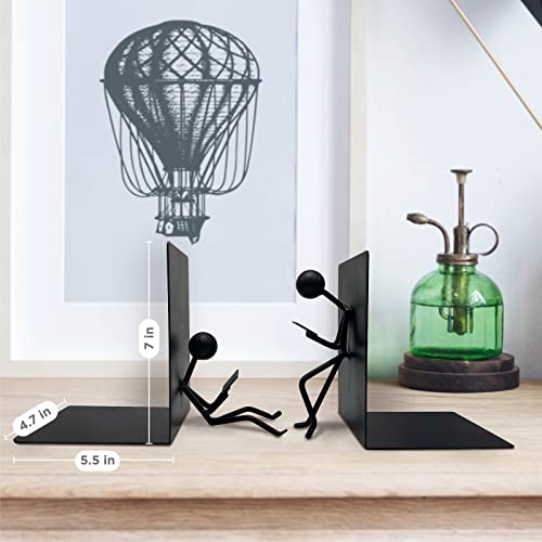 Ottimo Heavy Duty Metal Unique Office Desk Bookends for use as Bookshelf Decor, Home, Office or Kitchen Shelves. Unique, Cute and Decorative Book Stopper to Hold Books, Great Gift Idea (Black) - color: Black