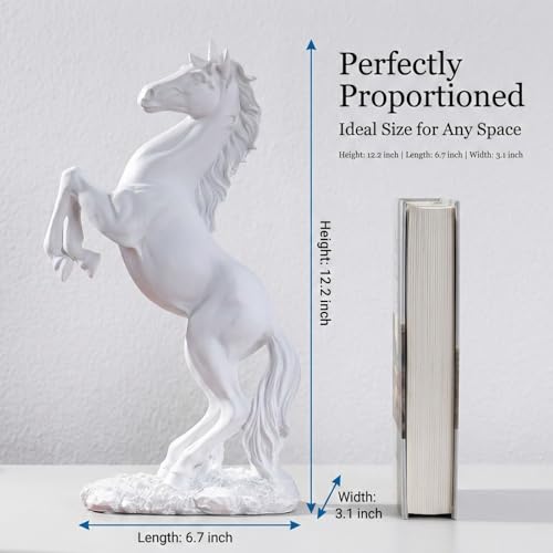 Feng Shui White Horse Statue for Home Decor - 12.2" Matte White Resin Rearing Stallion Sculpture - Modern Minimalist Figurine for Bookshelf, Living Room & Wedding Gifts (Symbol of Nobility) - color: White