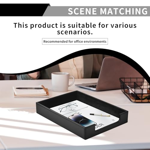 PU Leather Letter Tray - Load Documents Trays Front for Office Desktop Organizer - Desk Magazine, File, A4 Paper Holder - Paper Document File Holder (Black, A4-Tray) - color: Black