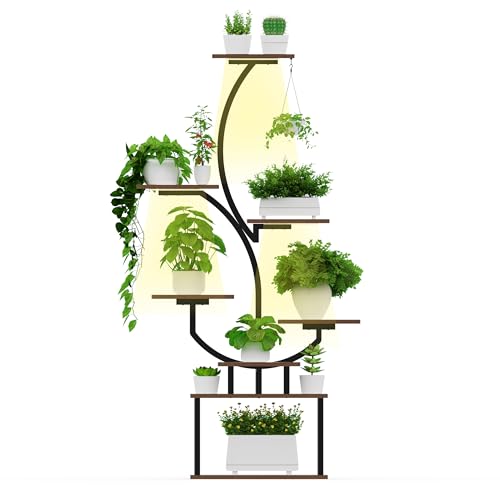Indoor Plant Stand with LED Grow Light,8-Tier S-Shaped Corner Plant Stand,48.43 Inch Heavy,Duty Metal Indoor Plant Rack for Home, Balcony and Living Room
