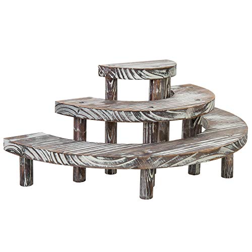 MyGift 3 Tier Rustic Dessert Stand, Torched Wood Semicircle Cupcake Display Risers - color: Torched Brown