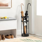 SONGMICS Umbrella Stand, Steel Round Umbrella Holder Rack, 7.7 x 7.7 x 21.7 Inches, with Detachable Drip Tray, for Entryway, Office, Stable, Assembly Required, Matte Black ULUC28BK - size: 7.7”D x 7.7”W x 21.7”H