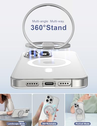 EWA MagOne 3rd Gen [Compatible with MagSafe] Phone Grip Stand with Finger Strap, Removable Magnetic Ring Holder Kickstand Loop for iPhone 17,16,15,14,13,12 Series (Silver) - color: Silver