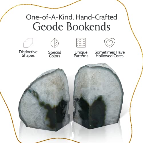 Nature's Decorations Agate Bookends - A Quality Green Geode with Non-Skid Rubber Bumpers for Shelves, Office, Home Decor, Heavy Duty Cute Stone (2-3 LB) - color: Green, size: A Grade 2 - 3 Lbs