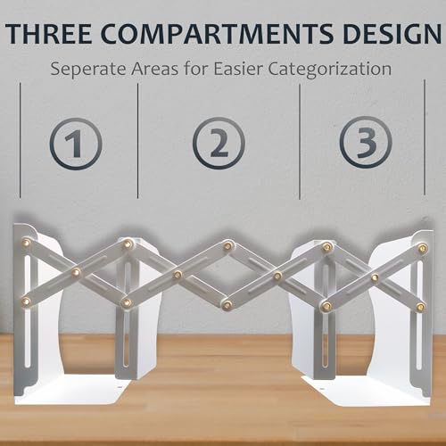 Metal Bookends, Book Ends for Heavy Books, Adjustable Book Holder for Shelves, Book Stopper for Home/School/Office, Extends up to 19 inches, White - color: White-new