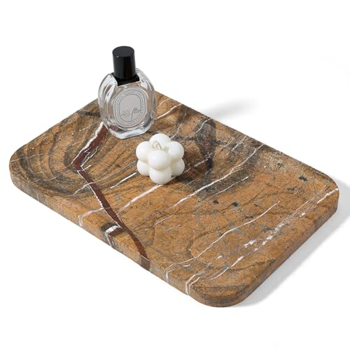 Koville Marble Tray, 12"x8" Natural Marble Vanity Tray for Countertop Bathroom Kitchen Dresser, Decorative Catchall Trays for Perfume Jewelry, Rectangular Stone Serving Tray(Rainforest Gold) - color: Rainforest Gold