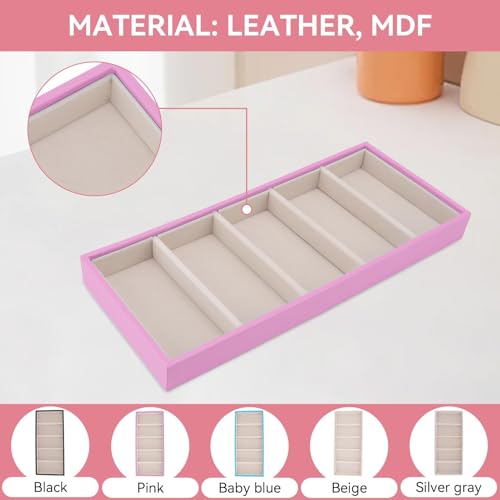 HERCHR Sunglass Organizer, Pink Velvet Glasses Tray 5 Grids Stackable Display Case for Women Glasses Jewelry Display Watch - color: Pink