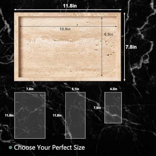 Large Travertine Vanity Tray, Luxury Stone Organizer for Bathroom & Kitchen Counter | Holds Soap Dispenser, Jewelry, Perfume Bottles | Non-Resin, Non-Ceramic Décor - color: Travertine, size: 11.8" x 7.8" x 1.2"