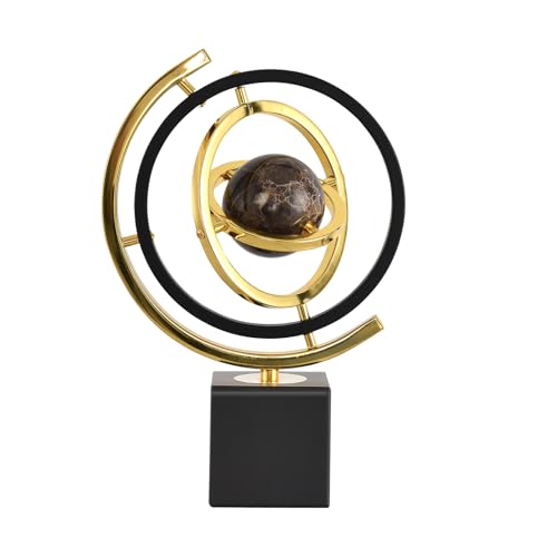 Modern Decorative Globe Sculpture, Black and Gold, Matel Base, Orbital Design, Contemporary Home Decor, Metal Art Piece