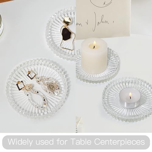 Glass Pillar Candle Holder, 4" Clear Candle Plates Set of 3, Glass Candle Holders for Wedding, Party, Holiday, Home Decor, Table Centerpiece - color: Clear, size: 3 pcs