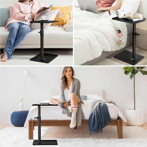 YUHFERA Sofa Armrest Tray Table for Couch - 360° Swivel Height Adjustable End for Small Spaces, Snack Side Table for Bed or Chair with Phone & Tablet Slot (Black,Standard) - color: Black, size: Standard