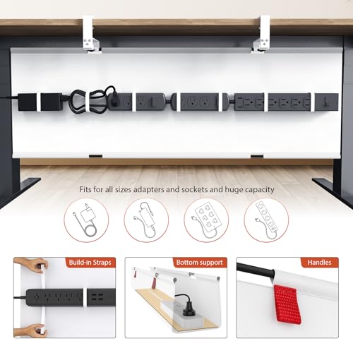 Univivi No Drill Under Desk Cable Management Tray, 48" Cord Organizer for Table, Clamp/Screw Mount Desk Cable Management, Premium Fabric Cable Management Tray for Office, Home (Extra Large) - color: White, size: 48"L x 5.5"W