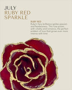 Forever Rose Hand-Dipped in 24K Gold, Ruby Red-Inspired July Birthstone with Sparkles, Real Rose in Luxury Gold Gift Box & Clear Glass Bud Vase –Perfect Ready to Gift for July Birthday or Any Occasion - color: July Ruby