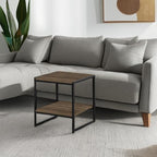 FURINNO Camnus Modern Living 2-Tier End Table, Columbia Walnut, 15.9 in x 15.75 in x 18 in - color: Columbia Walnut, size: 2 Tiers, Metal Frame