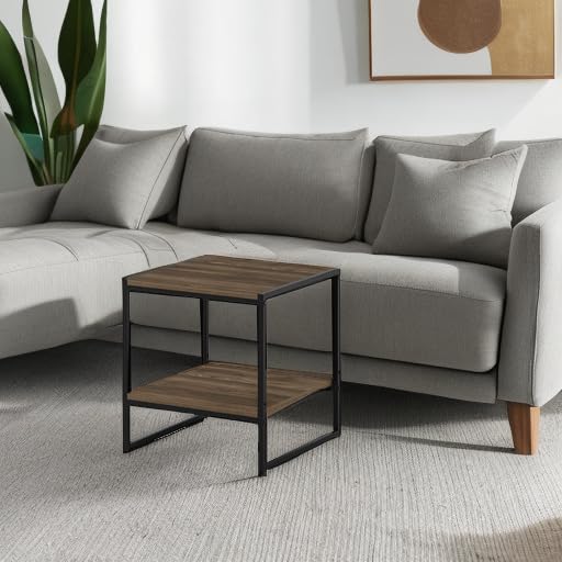 FURINNO Camnus Modern Living 2-Tier End Table, Columbia Walnut, 15.9 in x 15.75 in x 18 in - color: Columbia Walnut, size: 2 Tiers, Metal Frame