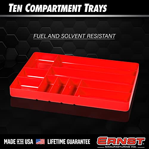 Ernst Manufacturing 10 Compartment Drawer Organizer: Heavy Duty Stackable Tray for Automotive Garage Tool Organization - Low-Profile Toolbox Storage - Nuts and Bolts, Tools, Parts, Easy to Clean - Red - color: Red, size: 10-Compartments
