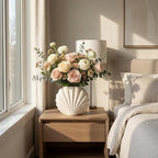 Ceramic Shell Vase, Matte White Decorative Vase for Home Decor, Modern Coastal Flower Vase for Pampas Grass, Small Tabletop Vase for Living Room Shelf Bedroom Entryway