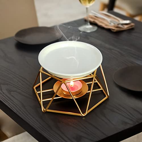 SXCHEN Tealight Oil Burner Ceramic Essential Oil Burner Tealight Candle Holder Aroma Scented Candle Oil Diffuser Glod Metal Tea Light Wax Melt Warmer Furnace Home Decoration - color: Gold