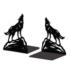 Peacoblue Metal Bookends for Shelves, Modern Decorative Heavy Duty Study Book Support Stoppers for Office, Desk, Shelf, Room 5.3"x4.3"x6.4" Cast Iron Simple Tall Bookends, 1 Pair (Howling Wolf) - style: Howling Wolf
