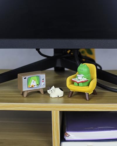 Mevodeata Cute Mini Frog and Cat Figurine with Small Sofa and TV Resin Figure for Office Home Decor Perfect Cute Frog Gift and Cat Gift - color: Tv Frog and Cat