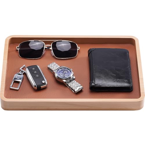 ProCase Wooden Valet Tray for Men, Wood Catch-All EDC Organizer, Nightstand, Entryway Bedside Dump Holder, for Wallets, Keys, Watches, Phones, Loose Change, Trinkets -LightBrown - color: Light Brown