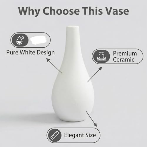 6.5Inch White Small Ceramic Bud Flower Vases Mini Narrow Neck Decorative Floral Vases Table Centerpiece for Home Decor Wedding Party Decorations