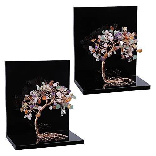 rockcloud Set of 2 Mixed Stones Crystal Tree Acrylic Decorative Bookends, L-Shaped Heavy Duty Book Ends to Hold Books for Home Office Shelves, Colorful - color: Colorful