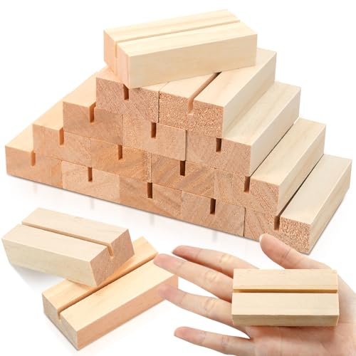 15 Pieces Wood Table Number Stands Wood Place Card Holders Picture Holder Acrylic Sign Holders for Ceremony Birthday Party Home Decoration - size: 2.75" 15pcs