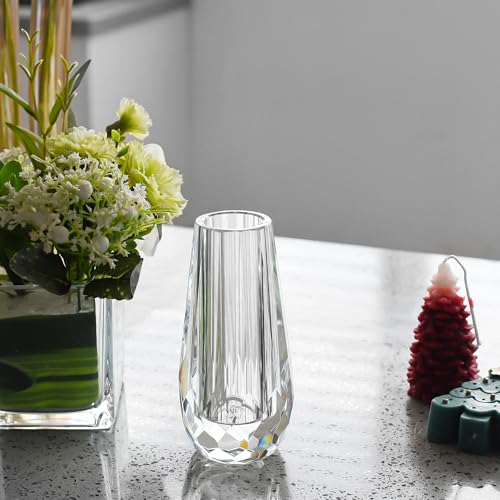 Kitcom Small Flower/Bud Crystal Vase Decorative Vases for Home or Wedding, Outline Dimensions W2.8''xH6', Clear with Gift Box - size: Medium