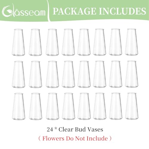 Glasseam Clear Flower Vases for Centerpieces: Modern Glass Vase Set of 24 for Wedding Party Centerpiece Home Table Decor 5.5In Small Bud Vases for Flowers Rose Tulip Stems - size: Clear-24pcs