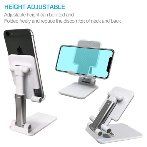 POQOD Foldable Cell Phone Stand for Desk, Fully Adjustable Phone Holder for Desk Compatible with iPhone 16 15 14 13 12 11, Nintendo Switch, All Phones, (White) - color: White Foldable